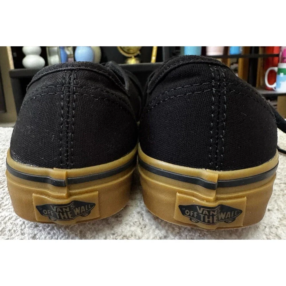 EUC VANS Authentic Men 6.5 Women 8 Canvas Lace-Up Sneakers Black Gum Rubber Sole
